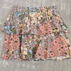 btween Floral Patterned Skirt with Lace Trim